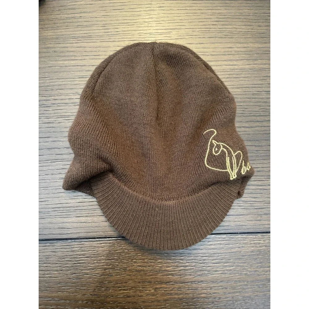 Vintage Y2K Baby Phat Brimmed Beanie in Brown wtih Gold Logo One Size